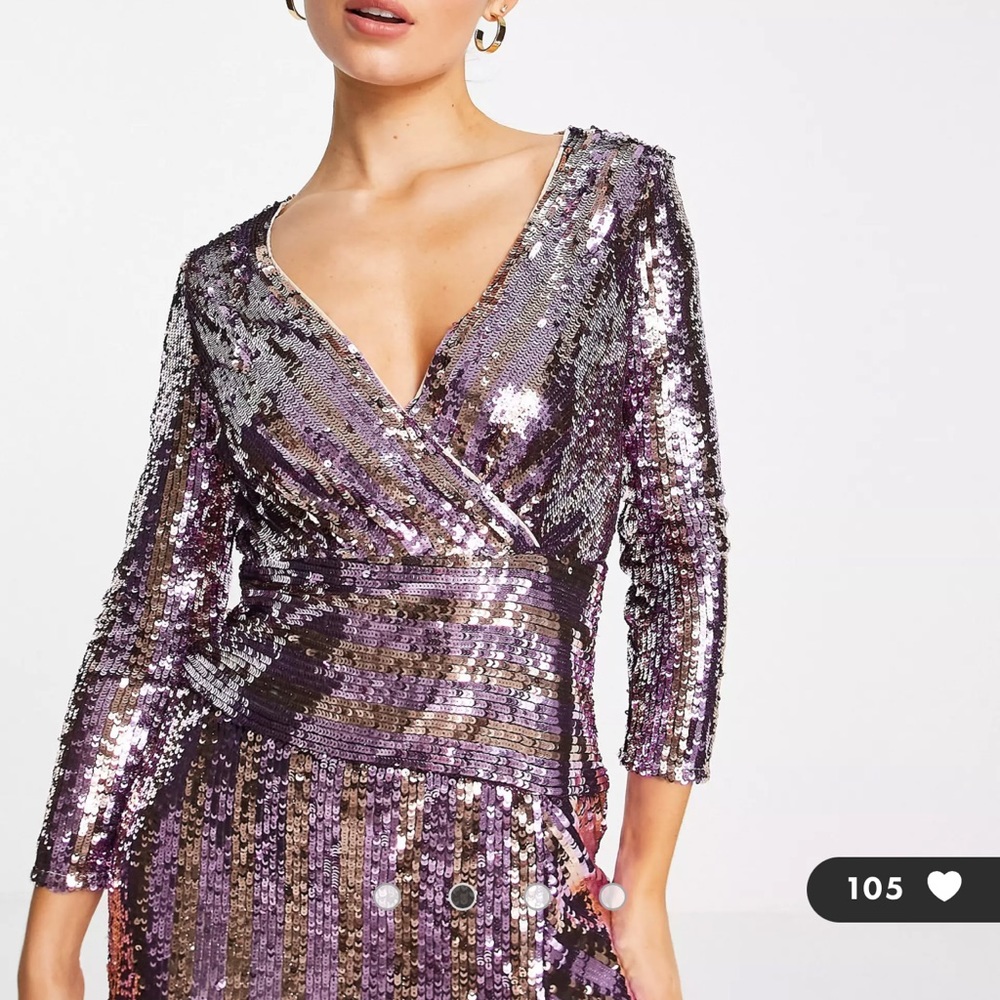 NWT French Connection Fiki midi wrap dress in all over pink sequin size 0 - Picture 5 of 10